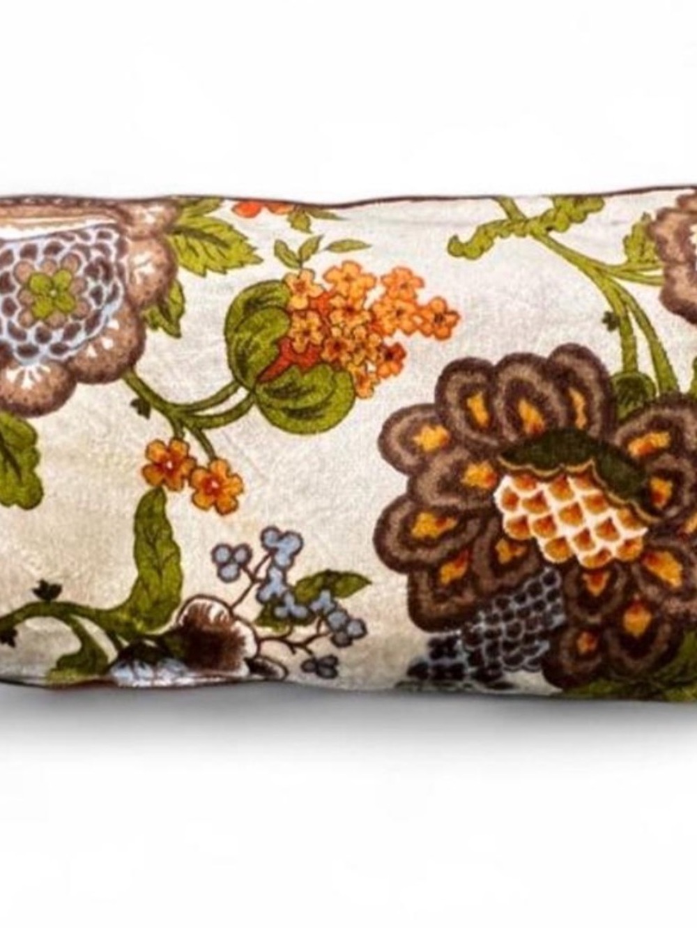 Vintage 70s Floral Botanical Throw Pillow - Cream, Green & Brown